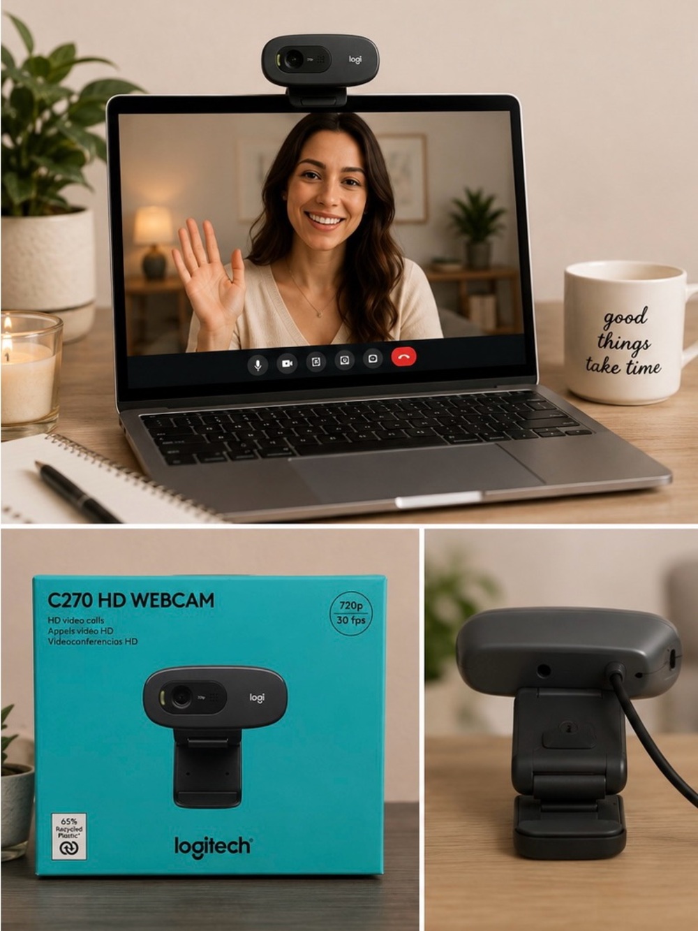 Logitech C270 HD Webcam 720p USB Built-In Microphone PC Mac Like New